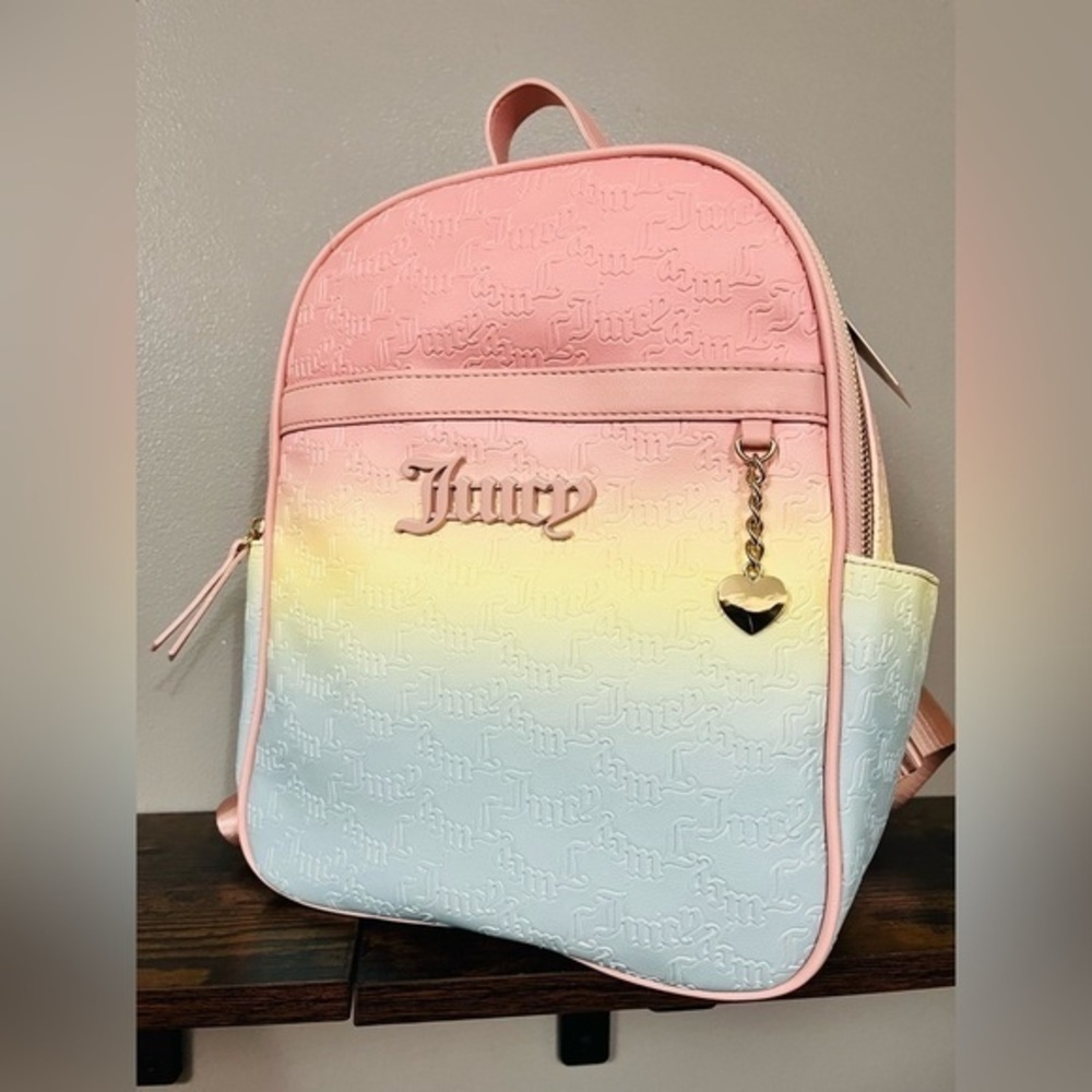 Juicy Couture Pink Ombre Heartless Backpack Pastel Rainbow NWT